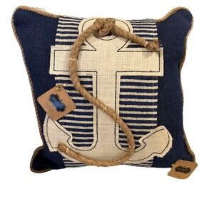 MudPie Nautical Anchor Rope Burlap Pillow Wrap incl Pillow Lake Sea Ocean NWT